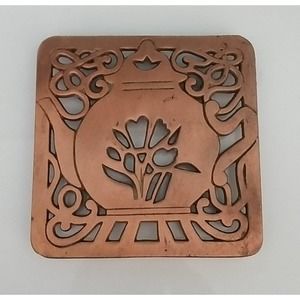Vintage Copper Cast Iron Teapot Trivet Hot Plate  6"x6"